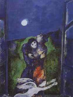 Marc Chagall S Painting Lovers In Moonlight